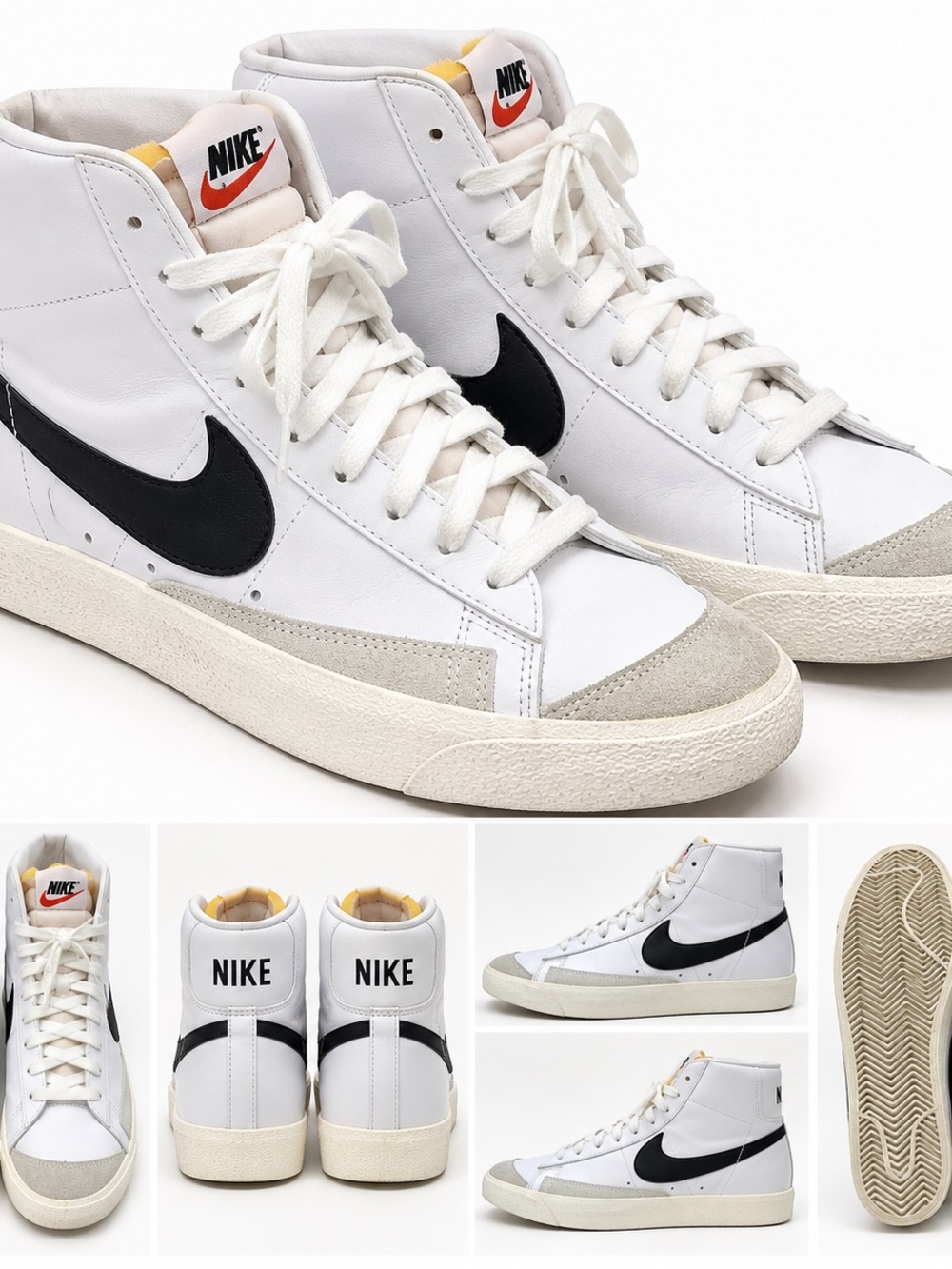 Nike White & Black High-Top Sneakers with Cream Sole